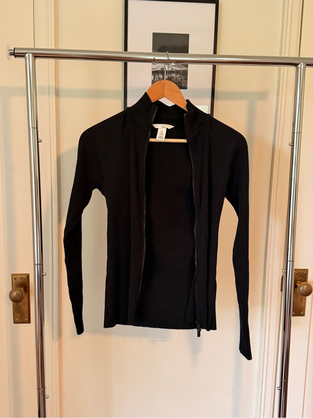 H&M Black Ribbed Zip-Up Cardigan